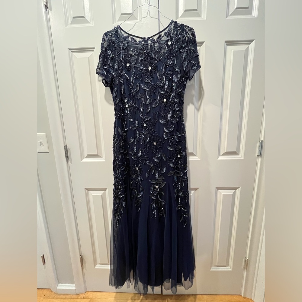 Adrianna Papell Hand Beaded Short Sleeve Floral Gown